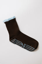 Brown Gingham Frill Grip Sock