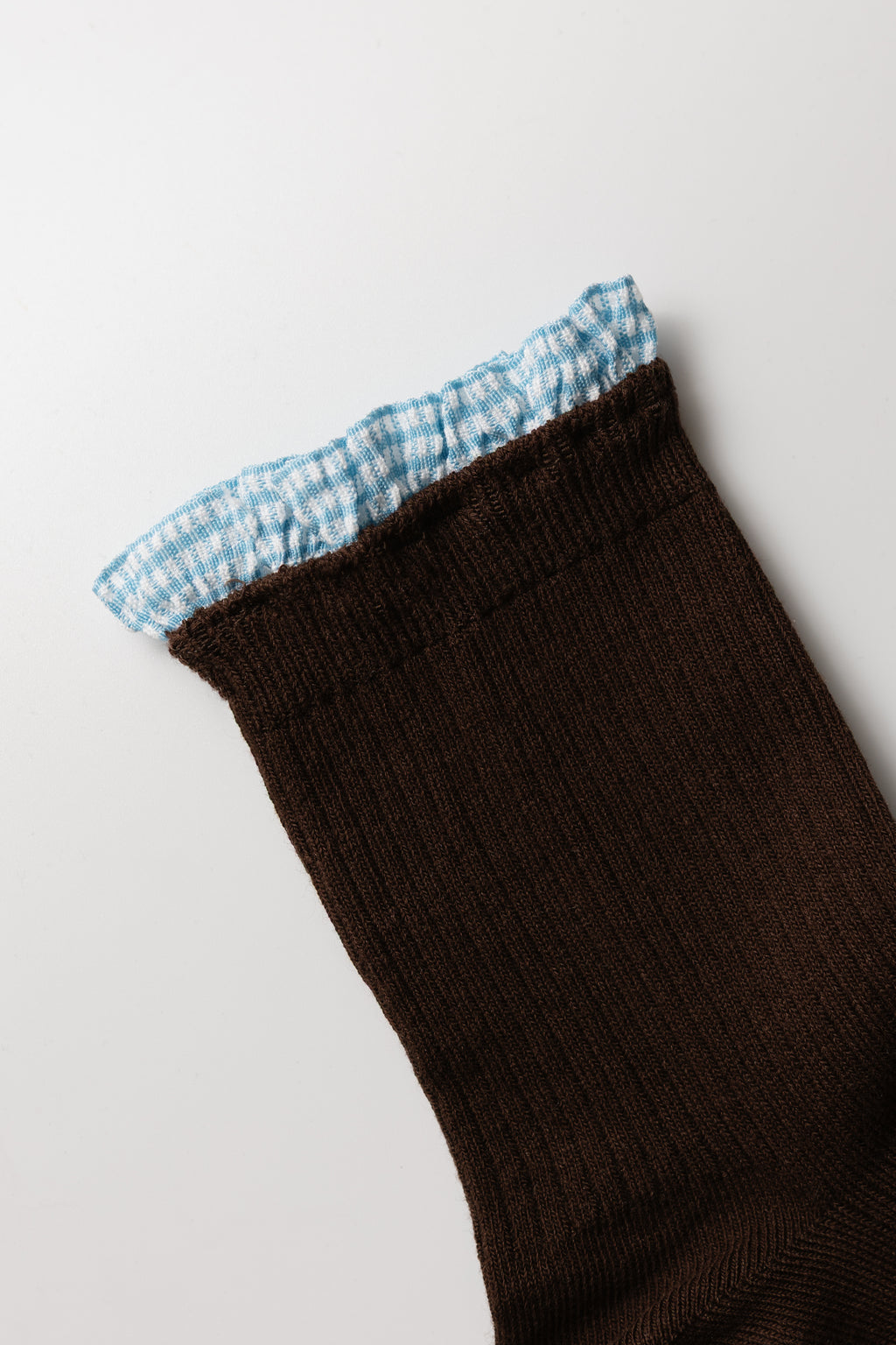 Brown Gingham Frill Grip Sock