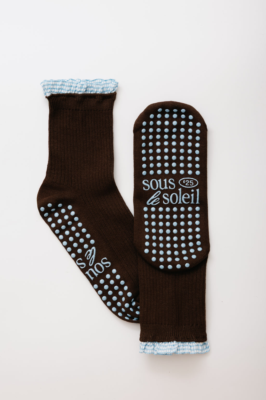Brown Gingham Frill Grip Sock