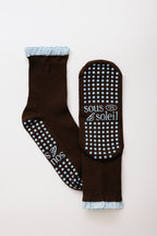 Brown Gingham Frill Grip Sock