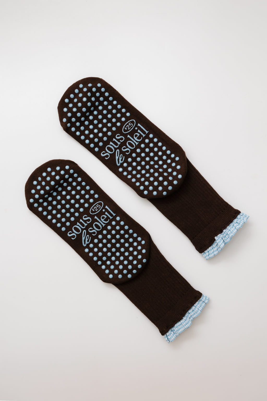 Brown Gingham Frill Grip Sock