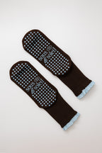 Brown Gingham Frill Grip Sock