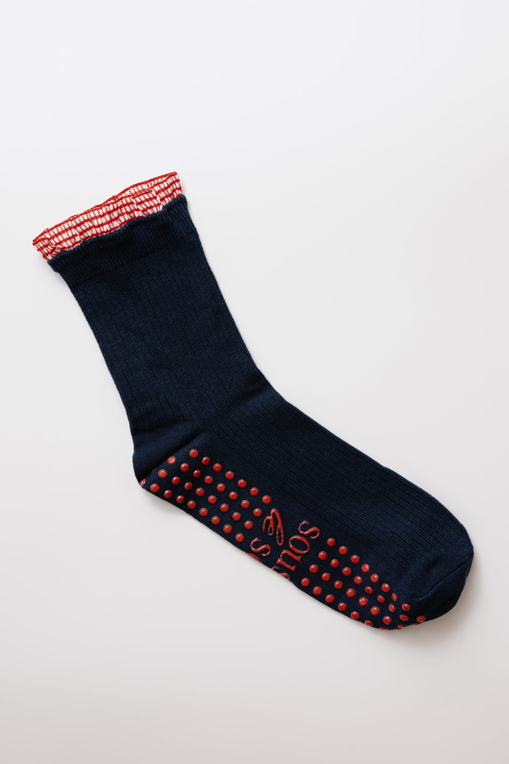 Navy Gingham Frill Grip Sock